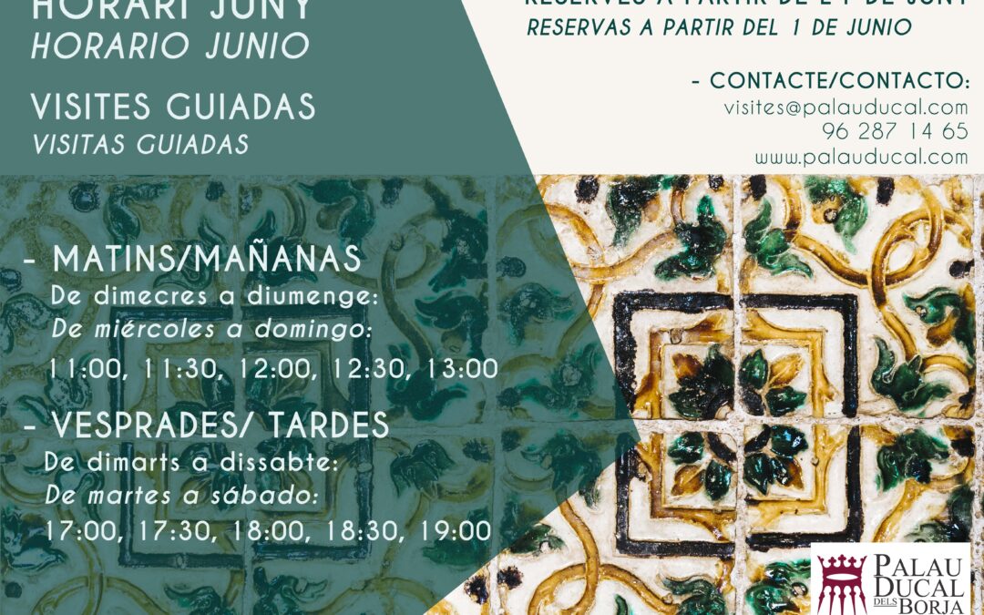 PALAU DUCAL DELS BORJA WILL REOPEN ITS DOORS IN JUNE ON THE 6TH.