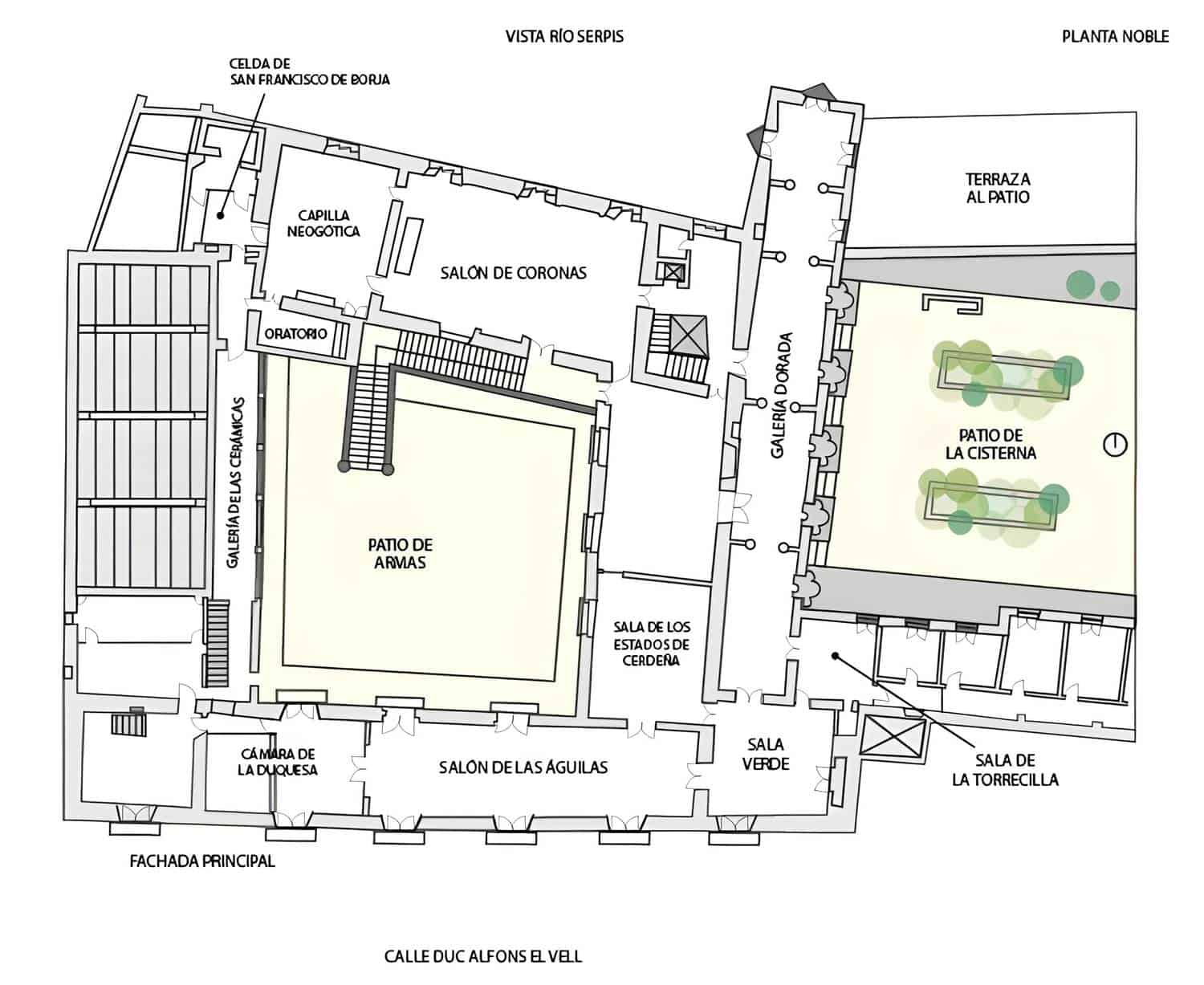 Plano de las salas del Palau Ducal dels Borja